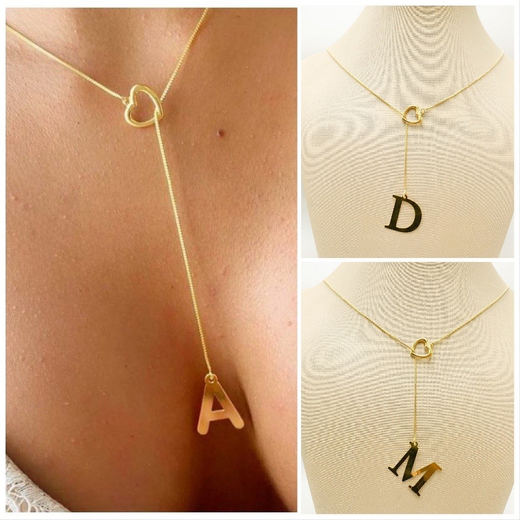Colar Feminino Gravatinha de Letra Inicial Folheado a Ouro e Prata925 em Oferta na Shopee
