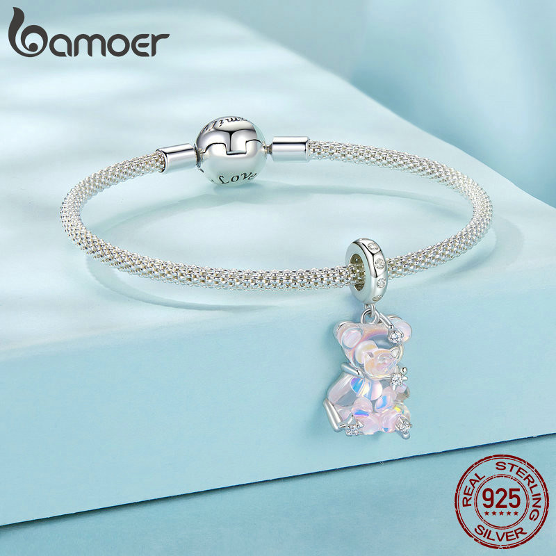 Detalhes do Bamoer 925 Sterling Prata Charme Urso Sonhador Design Pingente Acessórios Para Pulseira