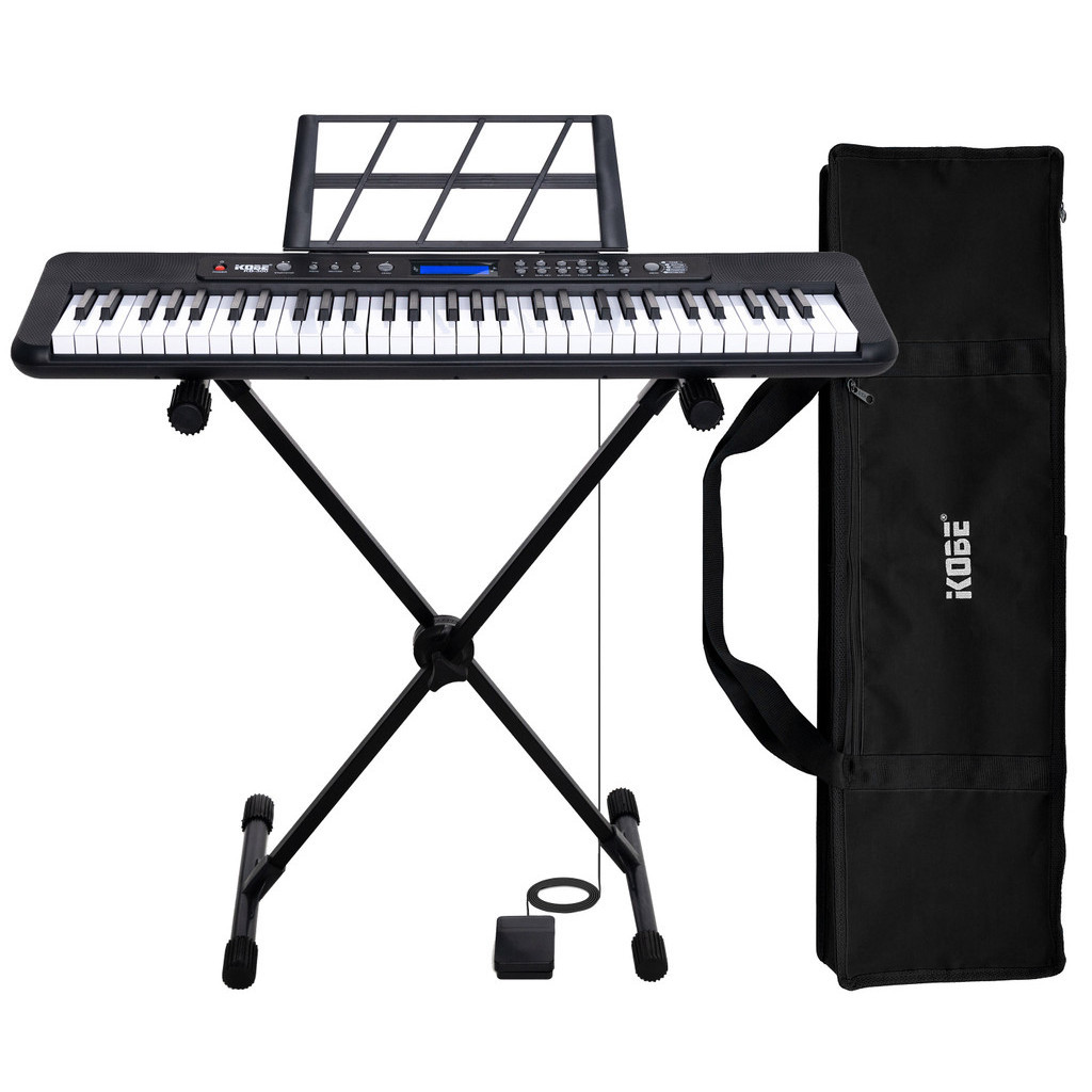 Kit Teclado Musical Kobe KB-300 5/8 61 Teclas com Sensibilidade ao Toque Completo