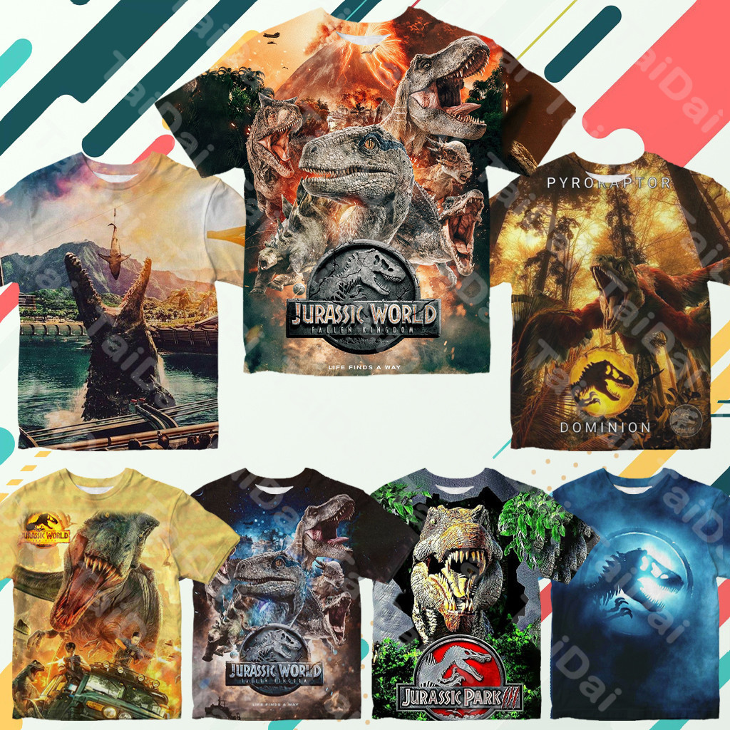 Camiseta Para Crianças Padrão Dinossauro , Filme Jurássico Impressão Moda Vestuário Pescoço Redondo Manga Curta Adequada T De 5-14 Anos De Idade