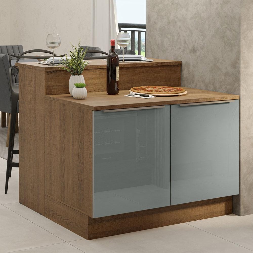 Ilha de Cozinha com Bancada e Balcão 120 cm Rustic/Cinza Lux Madesa - Home & Living