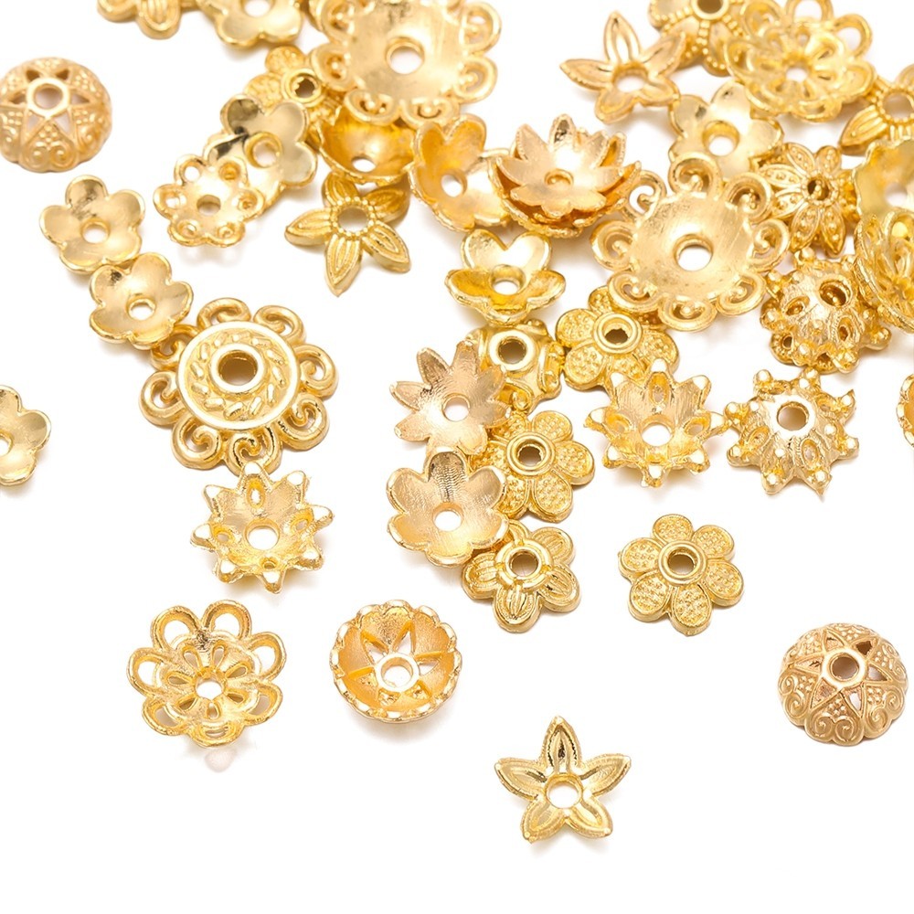 St.kunkka 20pcs Gold Alloy Receptacle Flower Bead Base de Cinco-Petal Flower Pendant para Jóias de Bricolage Fazendo Pulseira Colar