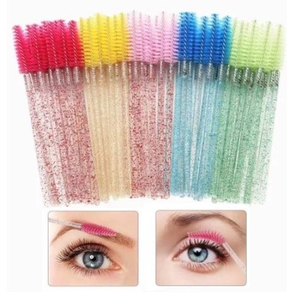 Kit 250 Escovinhas Glitter Extensao De Cilios Sobrancelha Brilho Cores Aleatorias