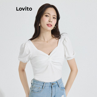 Lovito Camiseta Feminina Casual Com Nó Liso L77ED054