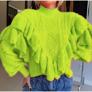 Blusa Feminina Tricot Tricô Manga Longa Babado Sueter Gola