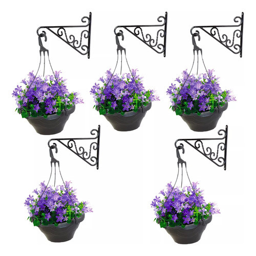 Kit 1/2/3/4/5 Suportes Mão Francesa Preto para Vasos de Plantas Pendentes e Samambaias 25cm