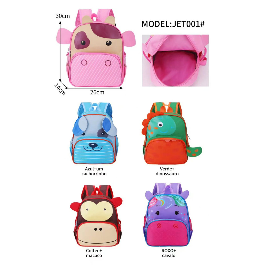 Mochila Escolar Infantil Menino Menina Dinossauro Animal Desenho F01  JET001  JET002 AMY