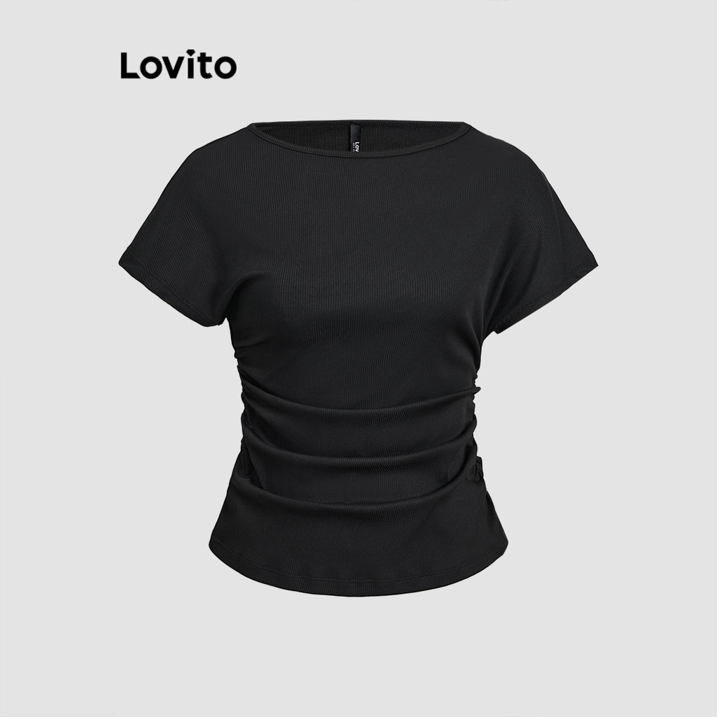 Lovito Camiseta plissada elegante e simples para mulheres L120ED1241 - Women Clothes