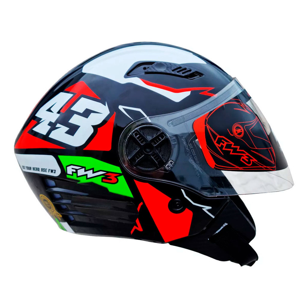 Capacete Moto FW3 X Open Up 43 Vermelho e Verde Tamanho 60
