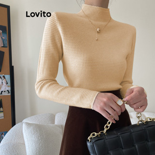 Lovito Casual Suéter Básico para Mulheres LNE20178 (Damasco/Preto)