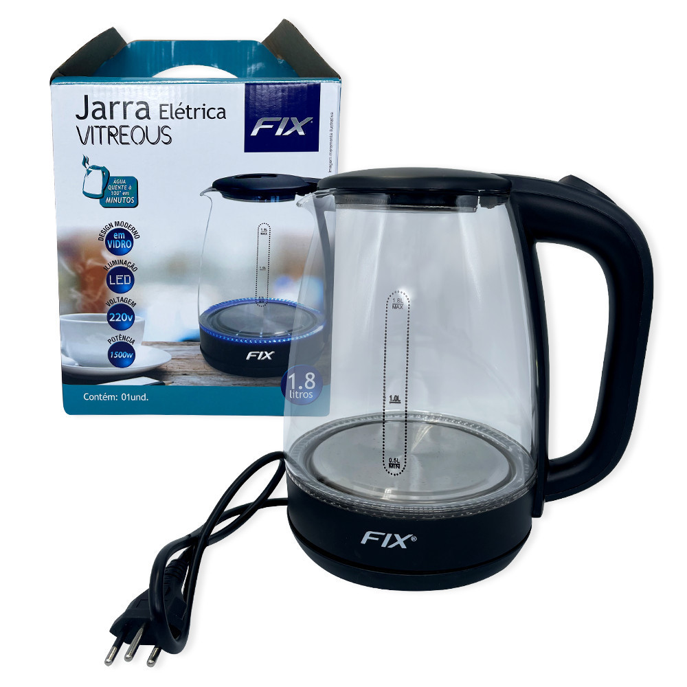 Jarra Chaleira Elétrica de Vidro 1,8 Litros 220v Agua quente desligamento automatico