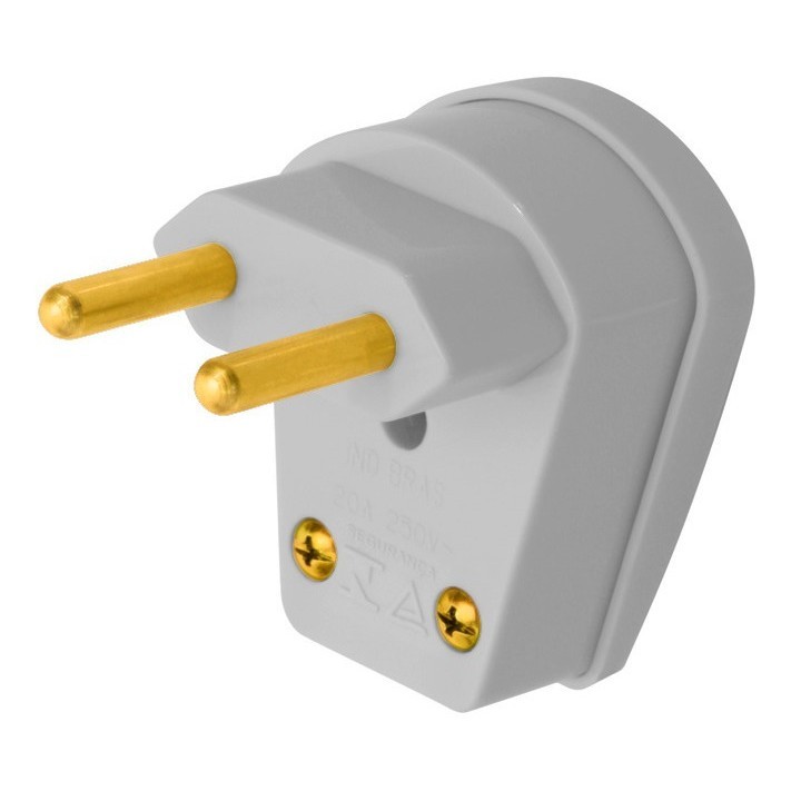 Plug Macho 90° Com Prensa Cabo 20A 2 Polos Cinza 1454 - Fame