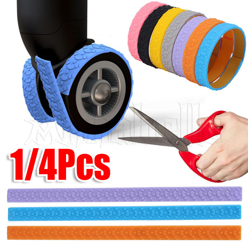 1/4Pcs Manga Do Rodízio De Bagagem-Auto-Adesivo , Redutor De Ruído-Capa Protetora Mala Silicone Flexível