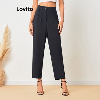 Lovito Calças Plissadas Lisas Casuais Para Mulheres LBL08079
