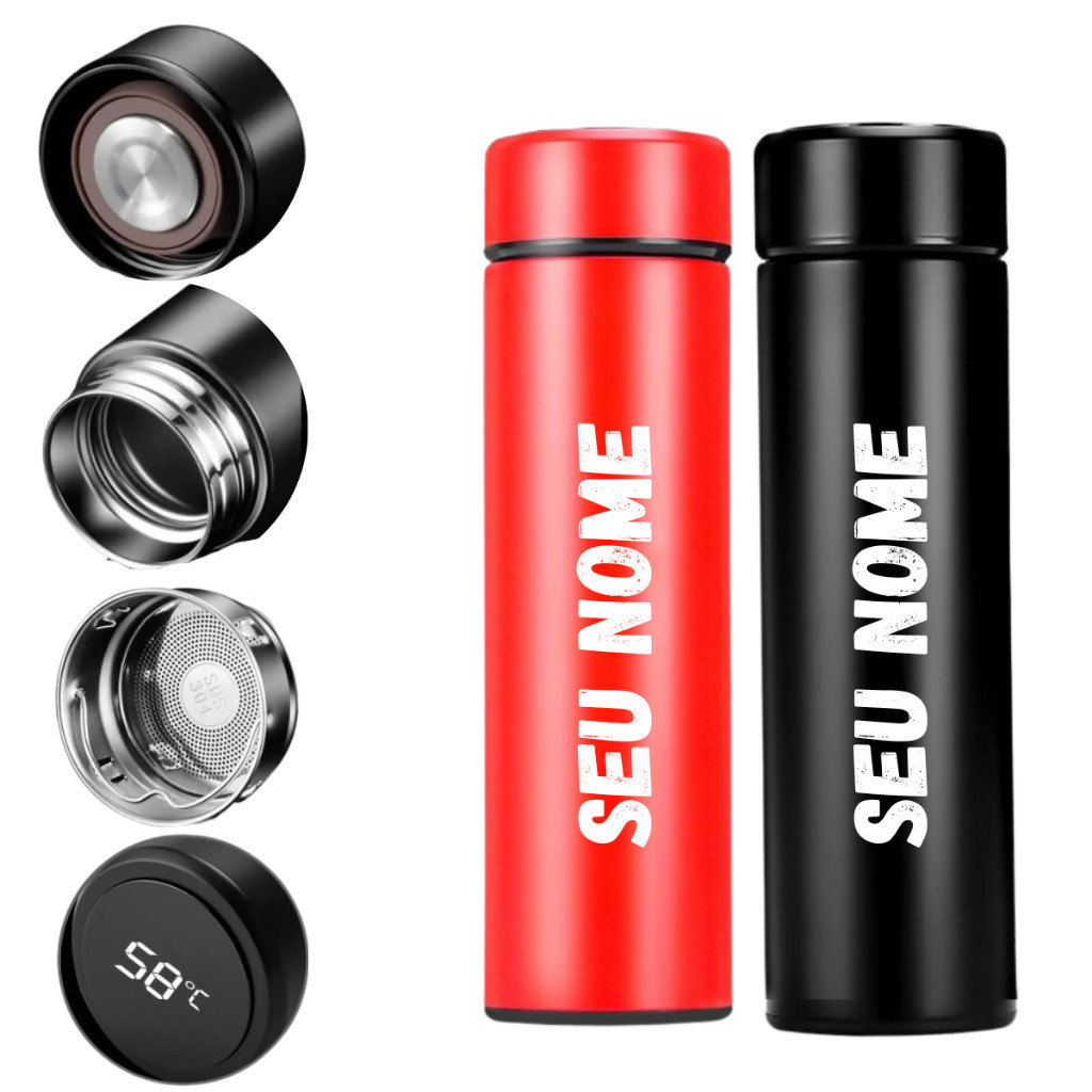 Garrafa Térmica Inox Inteligente Personalizada com Medidor de Temperatura 500ML - Envio Imediato