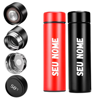Garrafa Térmica Inox Inteligente Personalizada com Medidor de Temperatura 500ML - Envio Imediato