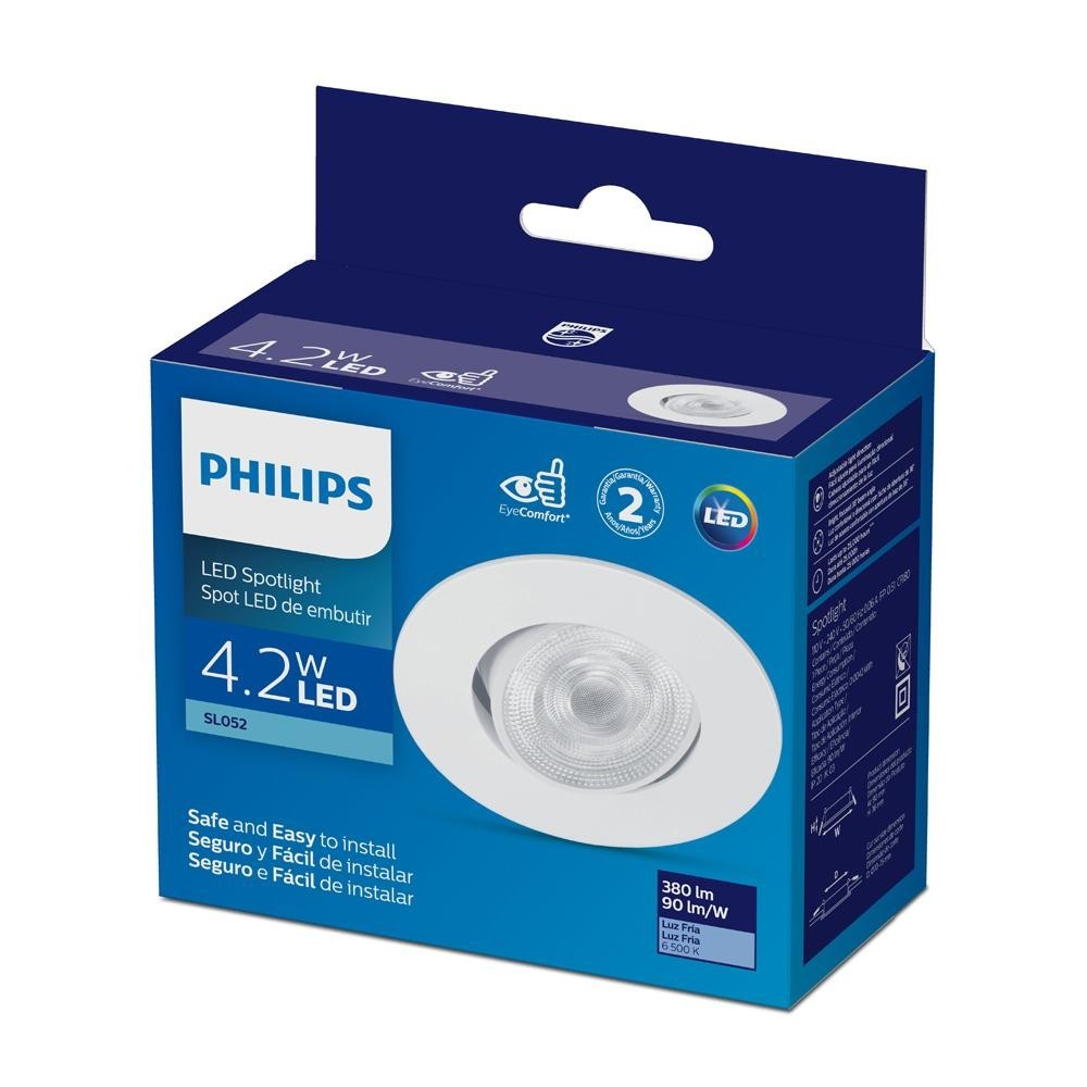 Philips Spot Integrado Led EMB redondo 4,2W BR fria 6500K BV em Oferta na Shopee