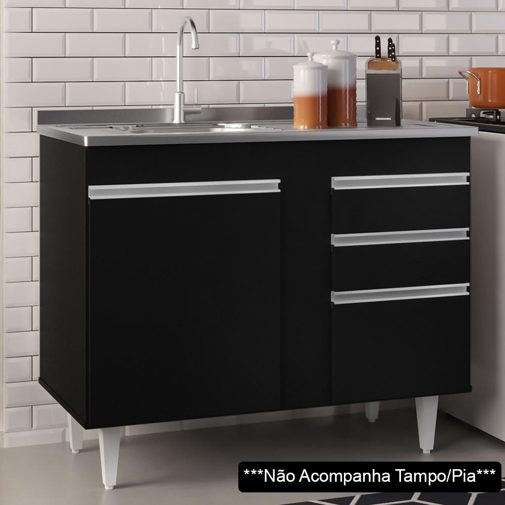 Balcão Gabinete 100cm Sem Tampo 2 Portas 2 Gavetas Luziania Preto - Lumil Móveis em Oferta na Shopee