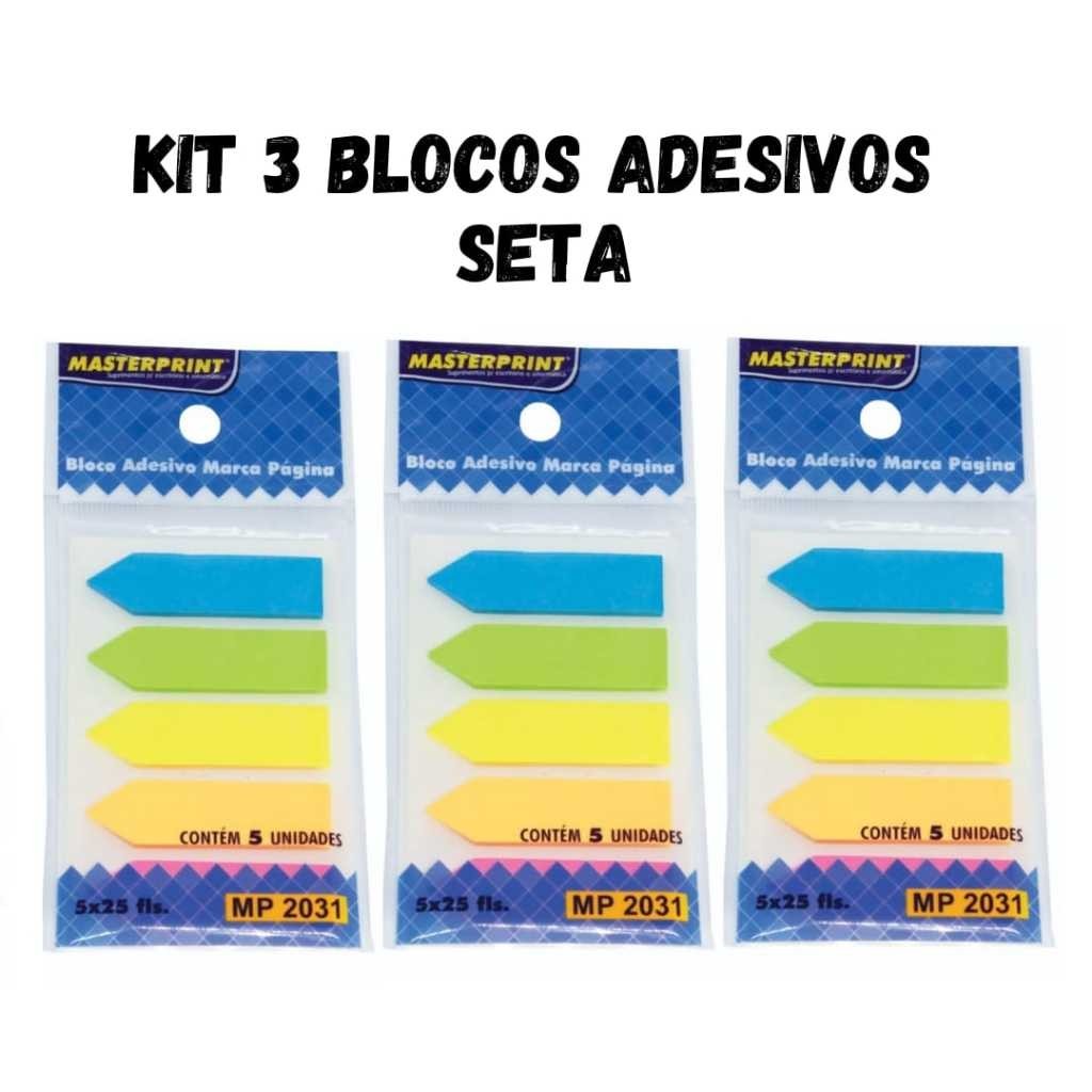 Kit 3 Bloco Adesivo Marcador de Páginas 5 Cores Neon Seta MASTERPRINT