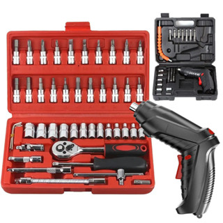 Kit Ferramenta 93 Peças Jogo Soquete Com Parafusadeira Furadeira Com Maleta