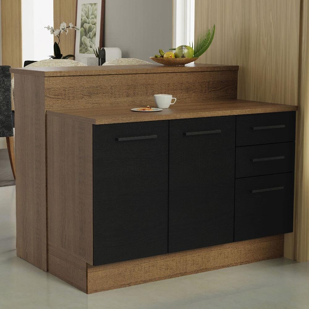 Ilha de Cozinha com Bancada e Balcão 120 cm Rustic/Preto Agata Madesa em Oferta na Shopee