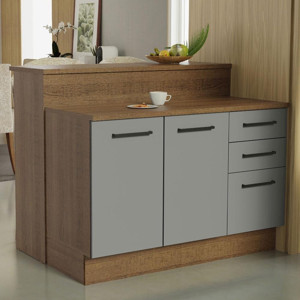 Ilha de Cozinha com Bancada e Balcão 120 cm Rustic/Cinza Agata Madesa em Oferta na Shopee