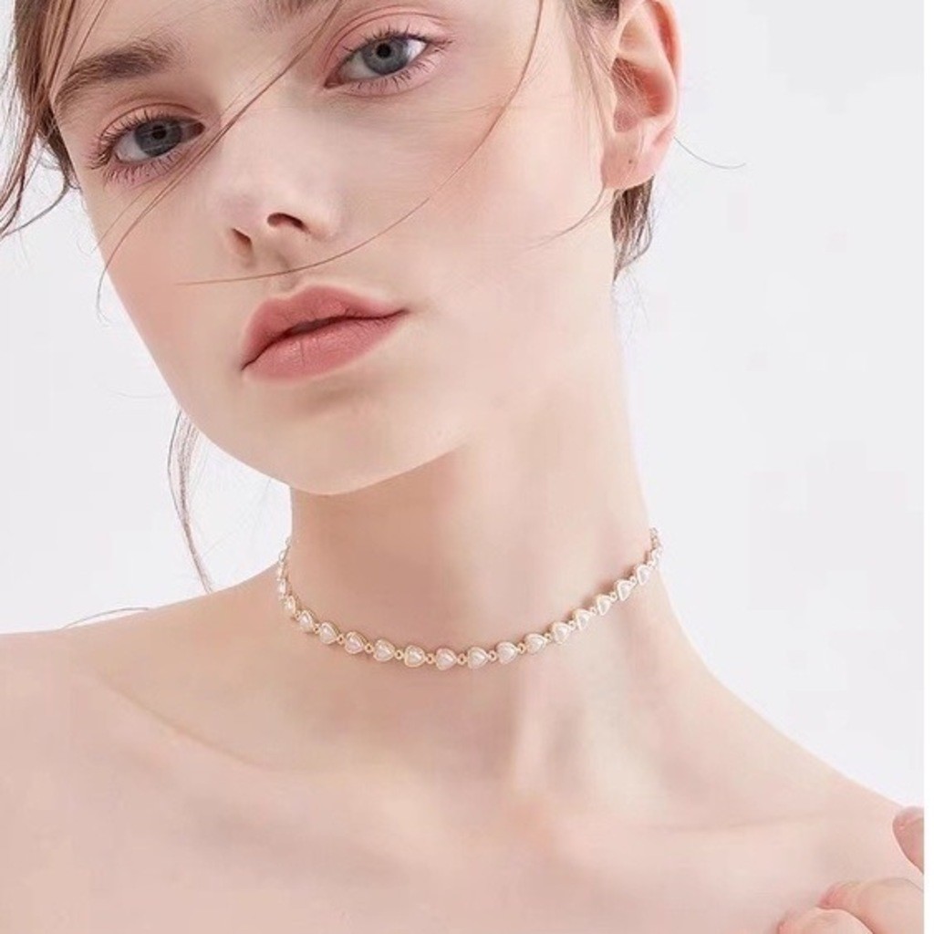 Colar de pérolas de coração delicado choker banhado a ouro 18K a prata 925