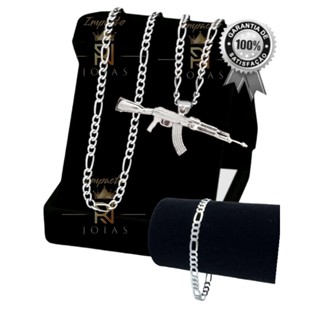 Kit Corrente e Pulseira masculino c\ Pingente Ak47 Corrente Banhada a Prata 925 + pulseira rn001 em Oferta na Shopee