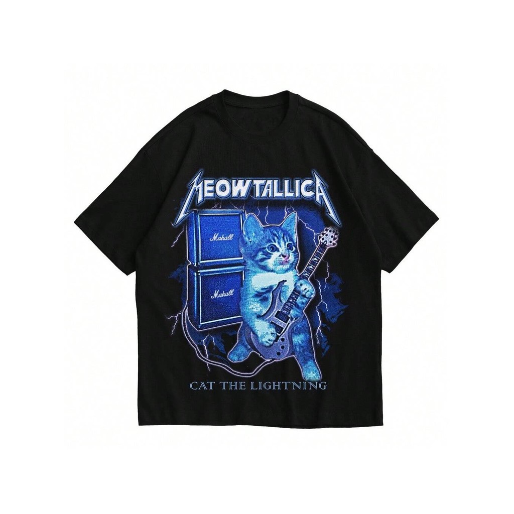 Camiseta Banda Meowtallica Blusa Unissex Masculino Feminino 100% Algodão Streetwear Lançamento nova