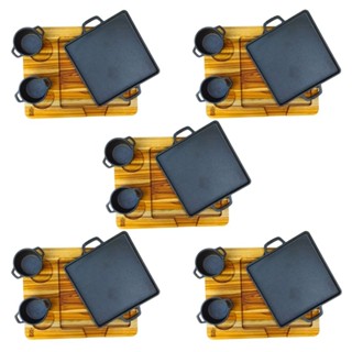 Kit 5 Chapa e Cumbuca Ferro Fundido Carne Petisco Porção Molheira Tábua Churrasco Madeira Conjunto em Oferta na Shopee
