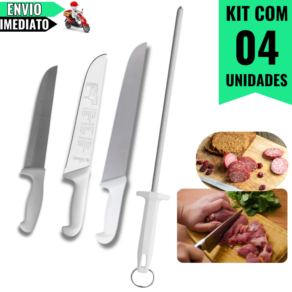 Kit Facas de Carne Profissional com Chaira 10” – Ideal para Açougues, Churrasqueiras e Cozinhas Exigentes