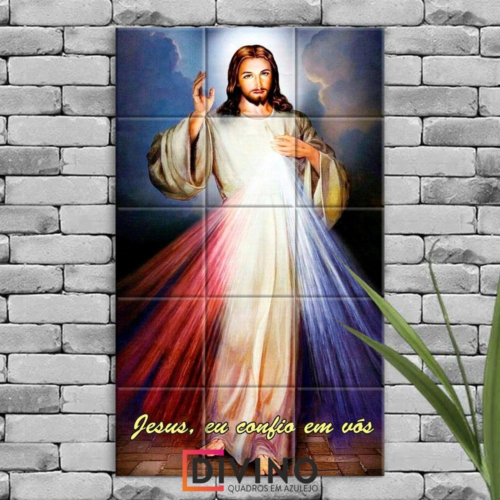 Quadro Decorativo Jesus Misericordioso Em Azulejo 1,00x0,60