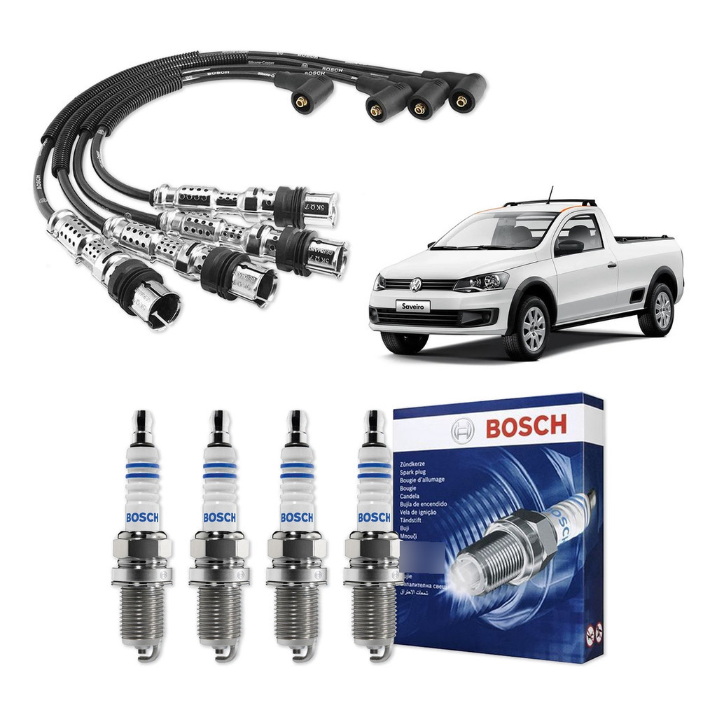 Kit Cabo E Vela de Ignição Original Bosch Volkswagen Saveiro G6 1.6 8V Total Flex 2014 A 2016