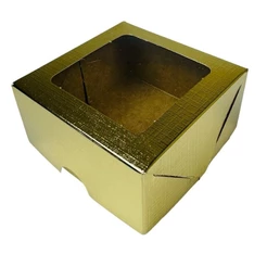 10 Caixa P/4 Doces Ouro Textura com Visor PVC 8,5x8,5x4 (CHOCO)