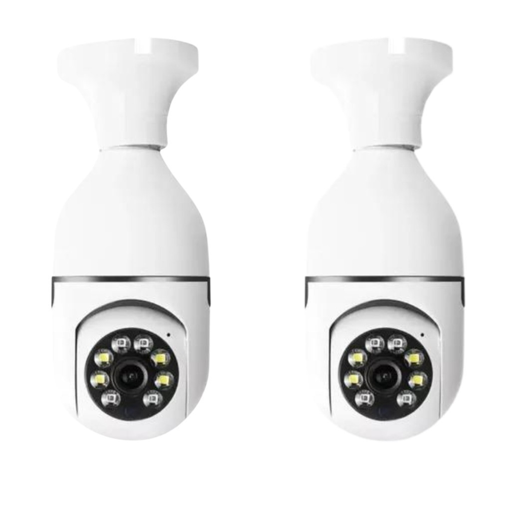 kit 2 cameras de segurança smart wifi 360º full hd para escritorio casa baba imagem celular lampada