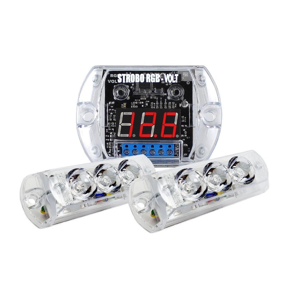 Kit Strobo Rgb Volt Led Color 2 Faróis Voltímetro V2 Zendel