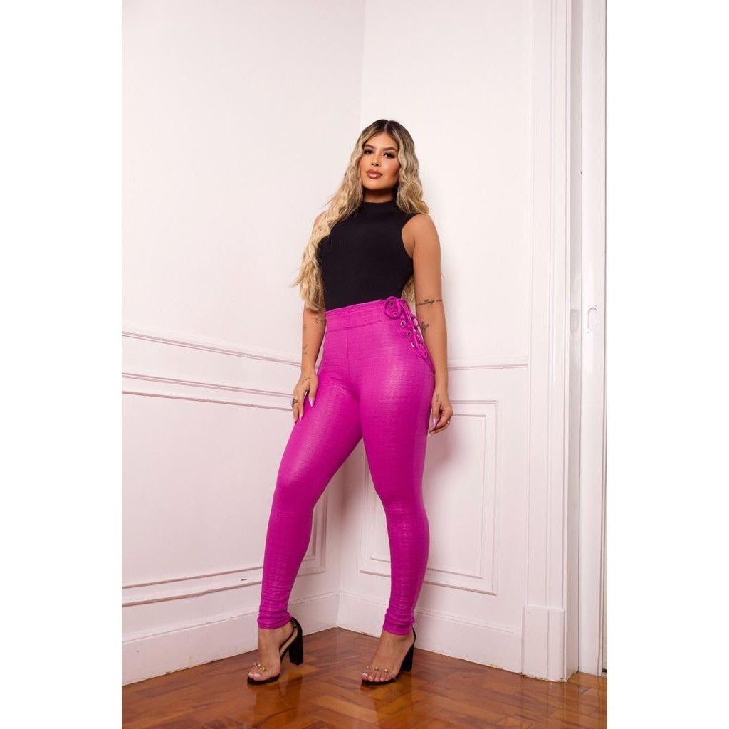 Calça pixel legging com ilhós na lateral modeladora feminina - pop modas jeans