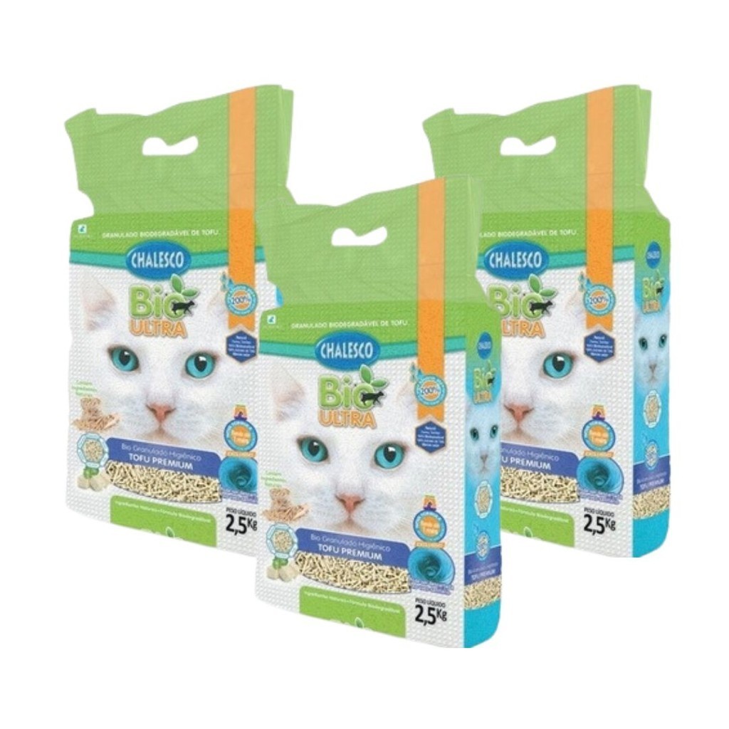 Kit 3 pacotes Granulado Higiênico Biodegradável Tofu Premium 2,5kg - Pets