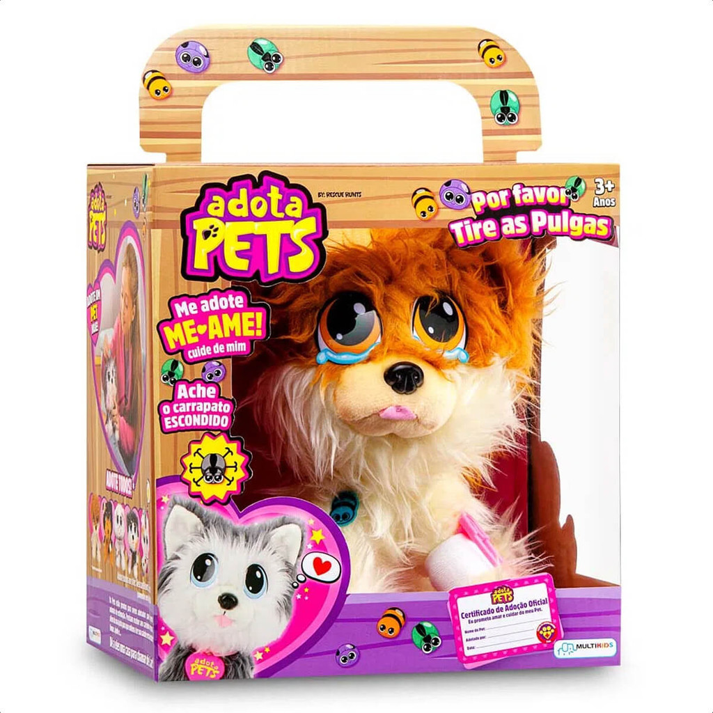 Brinquedo Infantil Pelúcia para Pentear e Arrumar Adota Pets Lulu 17cm Com Acessórios Cachorrinho Multikids - BR1066 - Mom & Baby