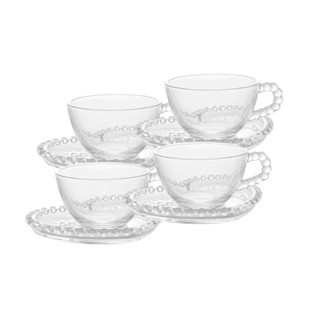 4 Xícaras de Chá Wolff Pearl Coração de Cristal 180ml