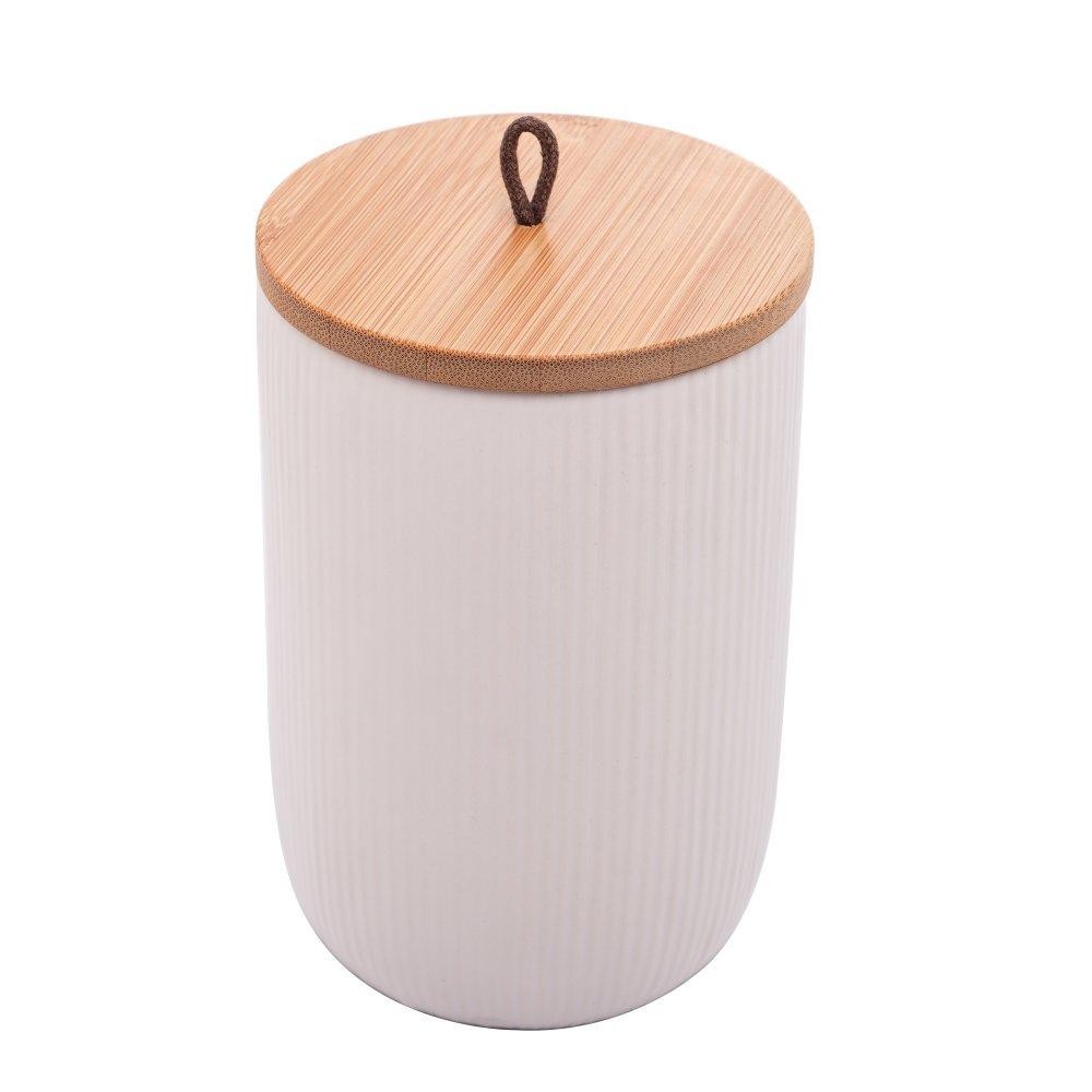 Potiche Lyor Lines de Ceramica Branco 10cm x 10cm x 15cm - Home & Living