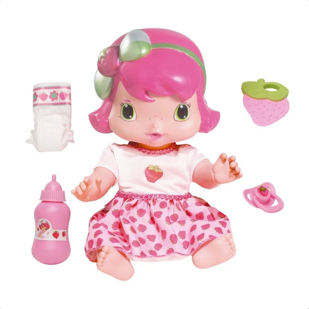 Boneca Baby Moranguinho Faz Xixi Clássica Com Acessórios 30Cm +De 3 Anos Mimo Toys - 4006 Brinquedo - Mom & Baby