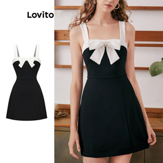 Lovito Vestido Feminino Casual Com Laço Frontal E Contraste L79AD080