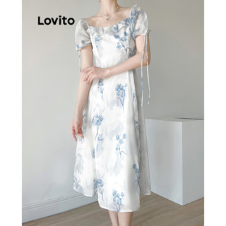 Lovito Casual Vestido com Babados e Estampa Floral para Mulheres L76AD183