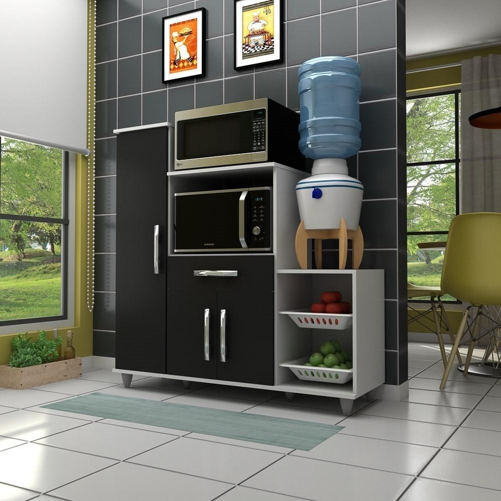 Armário de Cozinha Com Fruteira e Nicho Ibiza Branco/Preto - Lumil Móveis em Oferta na Shopee