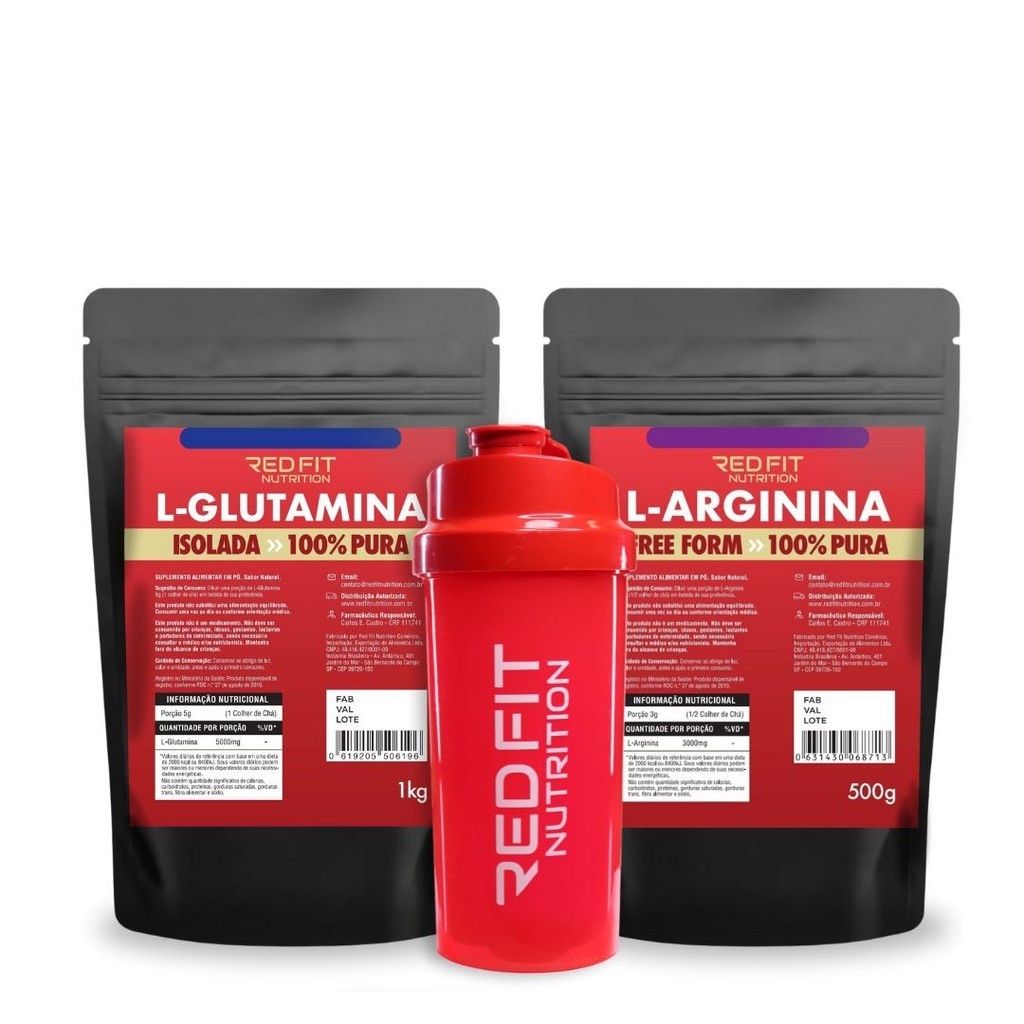 Kit L-Glutamina 1Kg L-Arginina 500g - 100% Pura Importada - Red Fit Nutrition