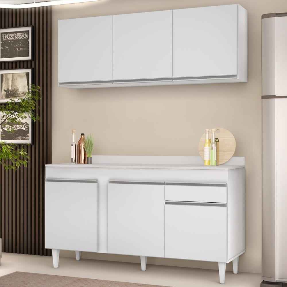 Armário Aéreo Argélia e Balcão Gabinete Para Pia com Tampo 150cm Dakota Branco - Lumil - Home & Living