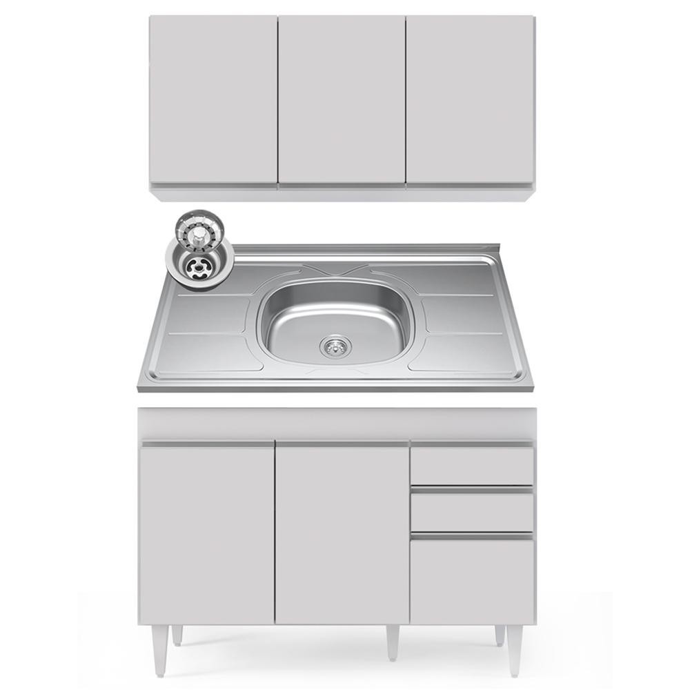 Armário Aéreo Virgínia e Balcão Com Pia 120cm Michigan Branco - Lumil Móveis - Home & Living