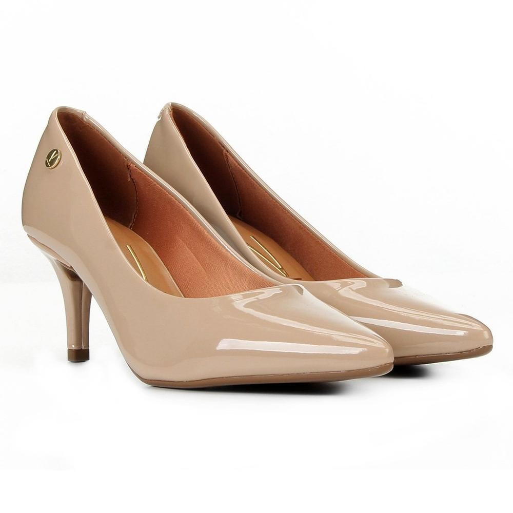 Scarpin Vizzano Bico Fino Salto Médio Verniz Feminino - Bege em Oferta na Shopee