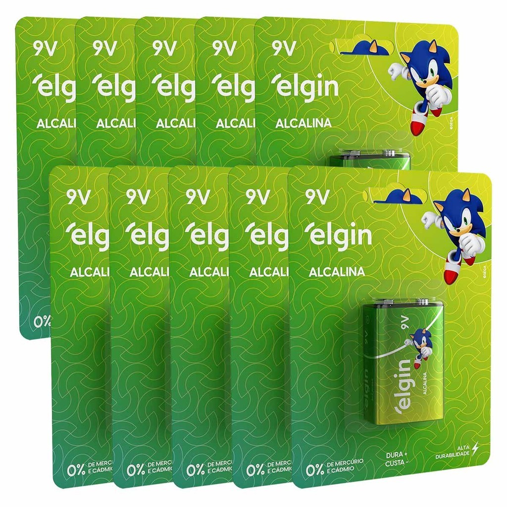 Pilha Alcalina 9V Elgin Bateria 9 Volts 6LR61 6F22 kit 10 unidades em Oferta na Shopee